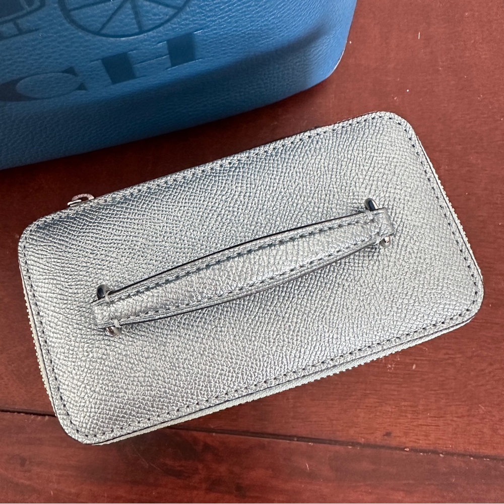 Coach Vanity Case Handled Zip Jewelry Travel Box Blue Metallic - Picture 6 of 14